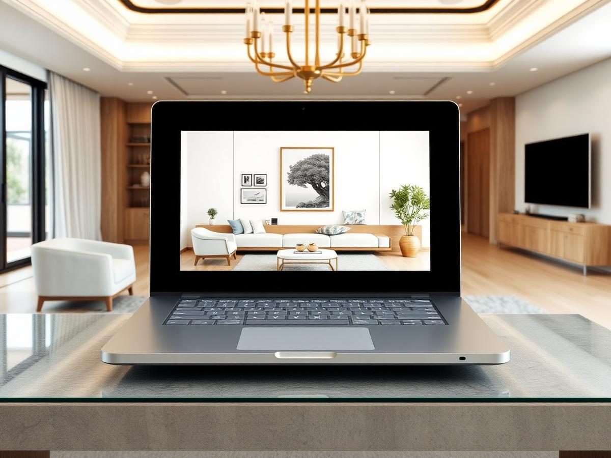 An approved photoreal render shown beside the room that was built from it