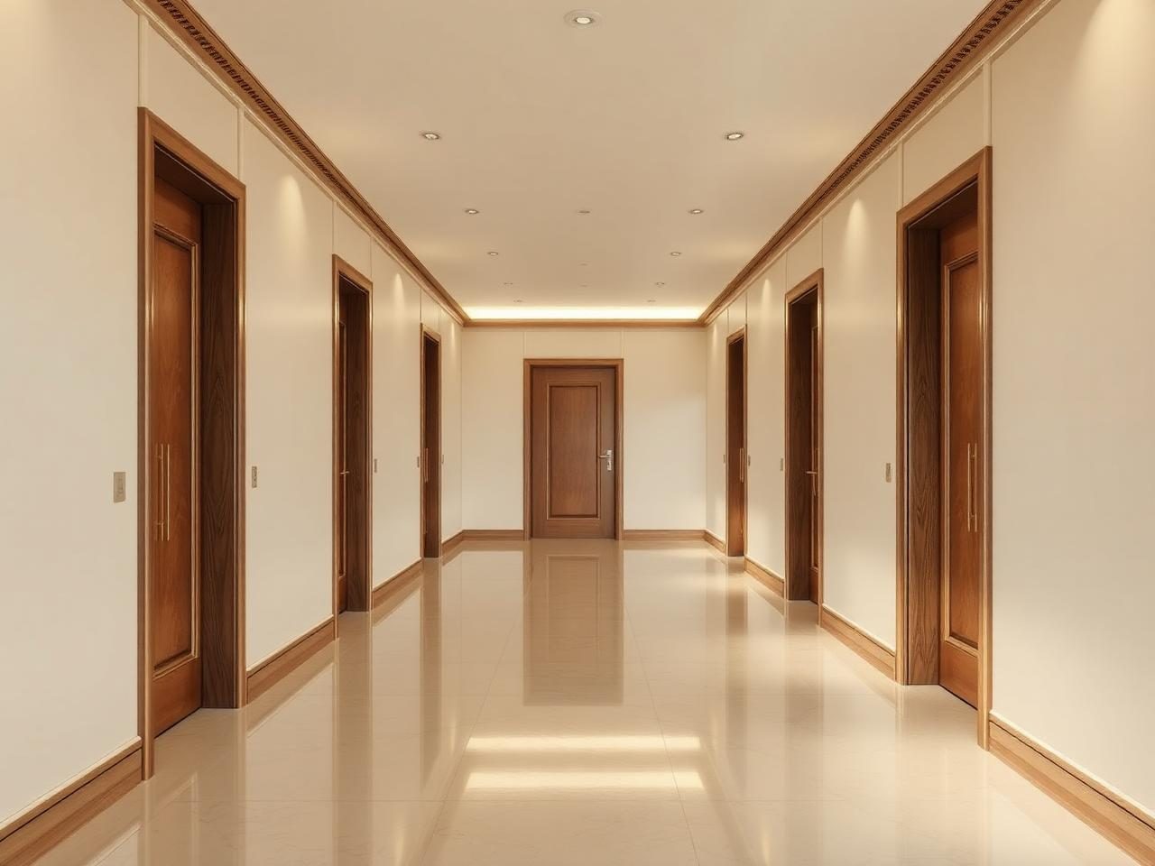 Passage of a completed Furdo home, lit at floor level