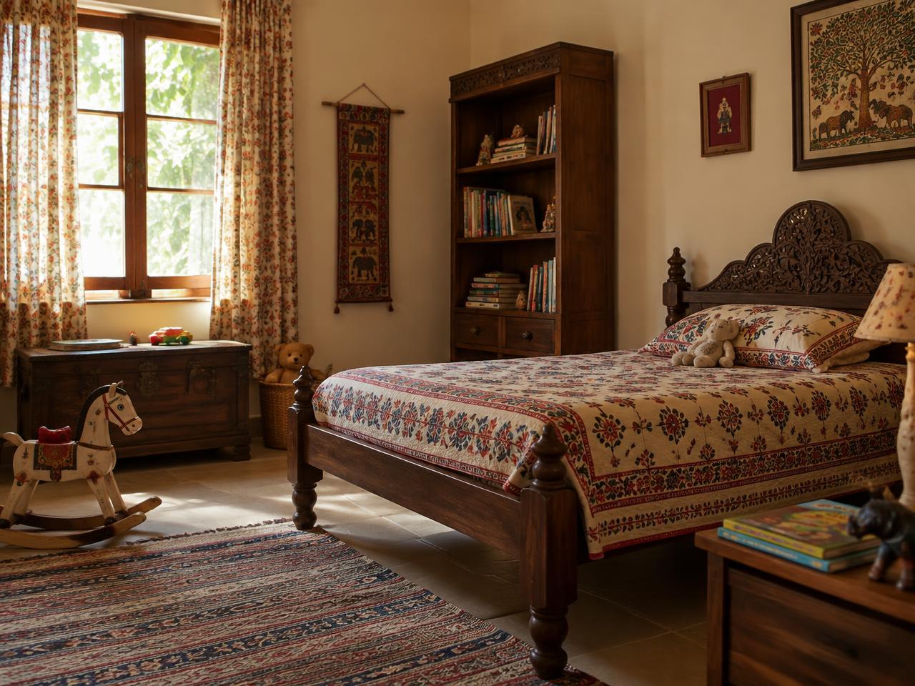 Indian ethnic children's bedroom with block print quilt