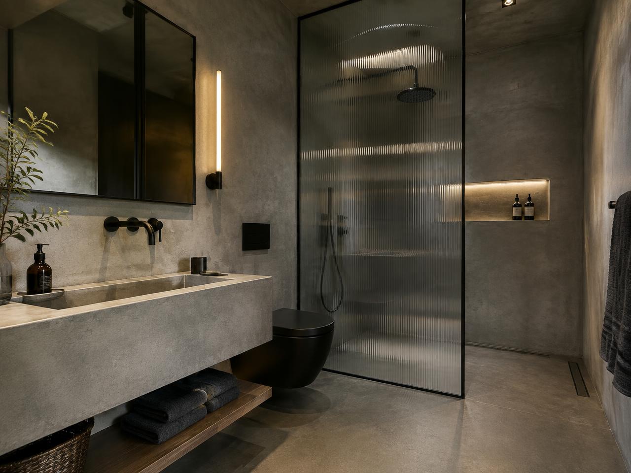 Industrial bathroom with concrete surfaces